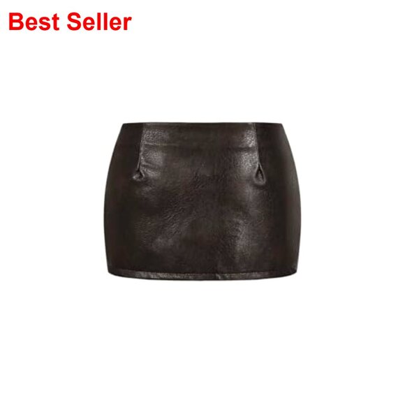 PU Leather Mini Skirt Low Rise Bodycon Skort with Shorts Underneath - Picture 2 of 5